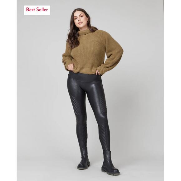Spanx Faux Leather Moto Leggings Women’s S Black High Waist Shaping Pants Small - Picture 1 of 8